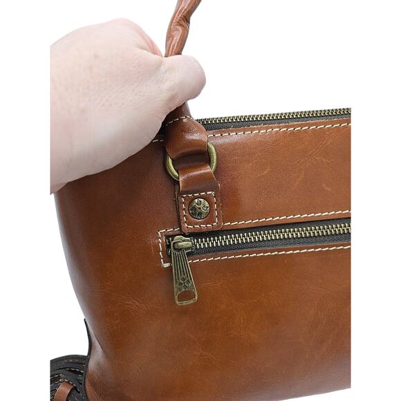 Patricia Nash Heritage Collection Angela Brown Leather Satchel Shoulder Handbag - Picture 2 of 10